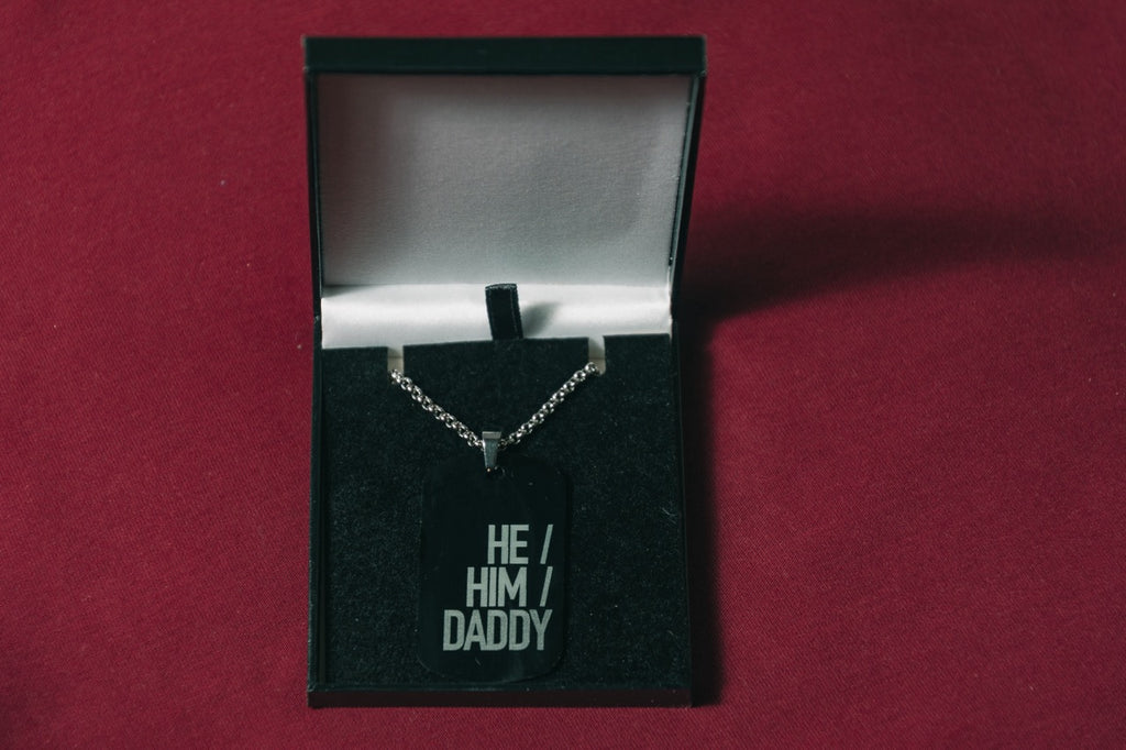 He/Him/Daddy Black Aluminium Tag