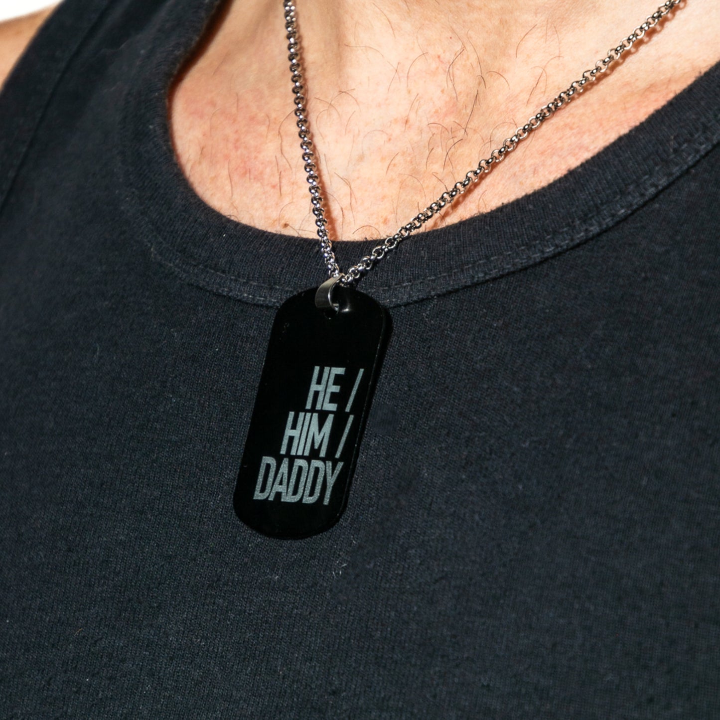 He/Him/Daddy Black Aluminium Tag