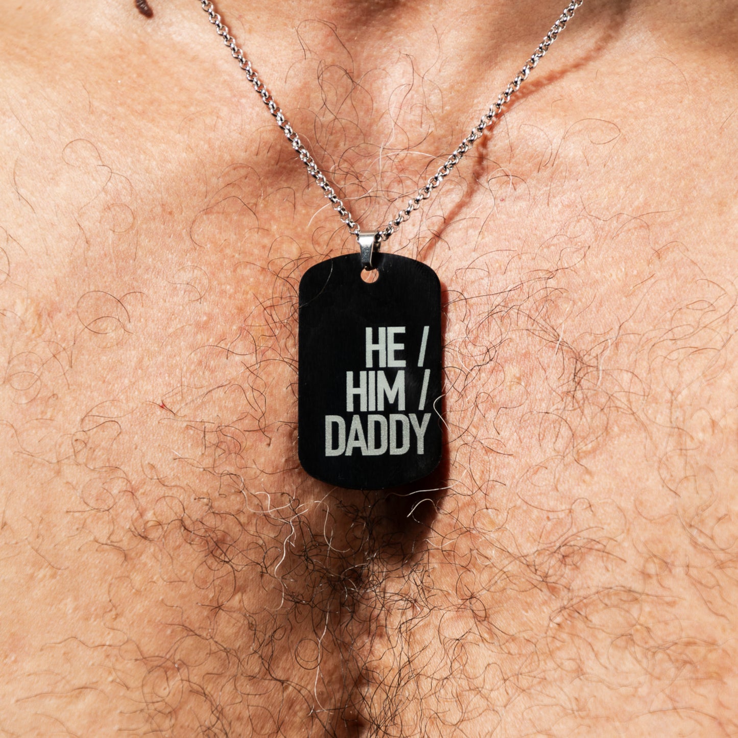 He/Him/Daddy Black Aluminium Tag