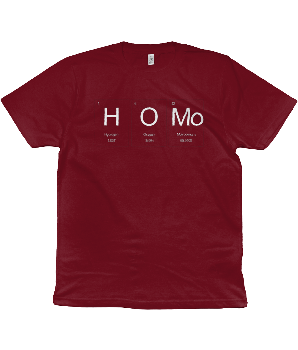 HOMo Periodic Table Organic Cotton T Shirt Dark Red X Small