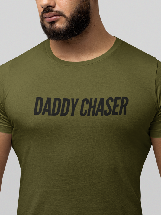 Fit bearded man wearing a Daddy Chaser slogan T-shirt from Unapologaytic 
