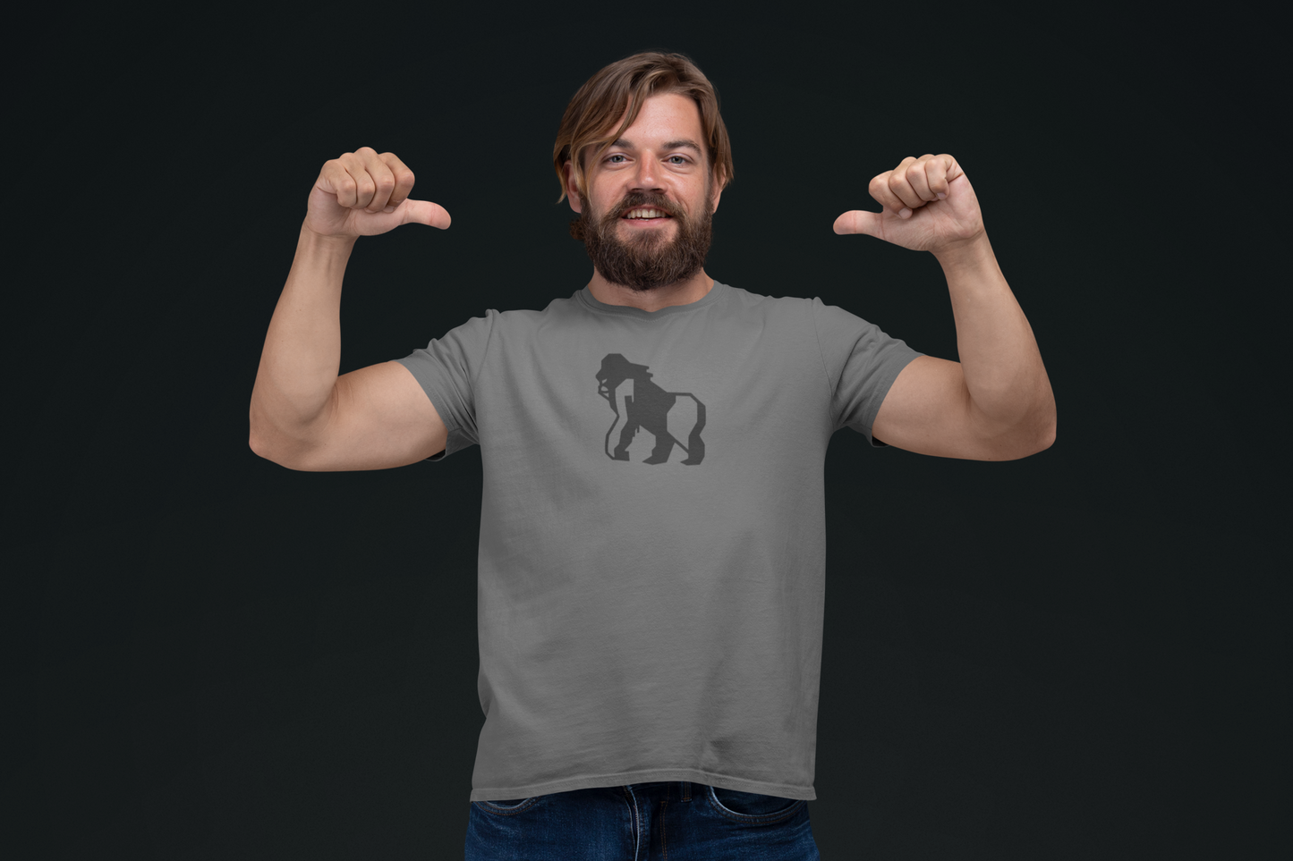 Man wearing a Charcoal Gorilla/Gayrilla Organic Cotton T-Shirt